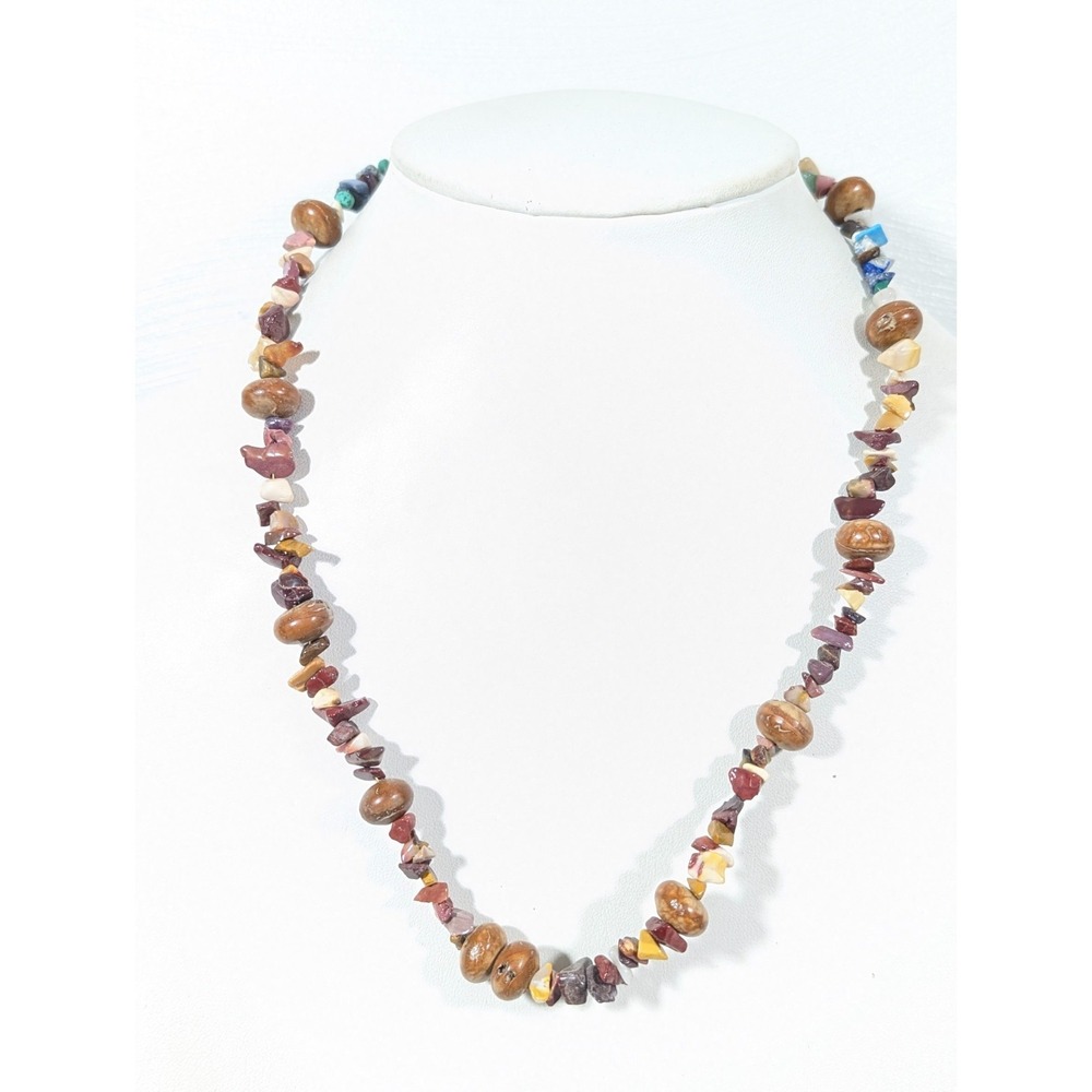 Beachy Boho Multi Color Stone Beaded Necklace Earthy Brown 22 in